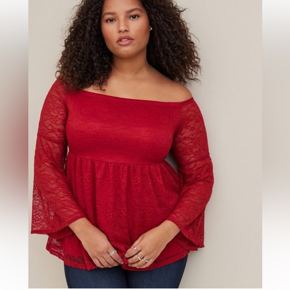 Torrid Red Off the Shoulder lace blouse, size 6